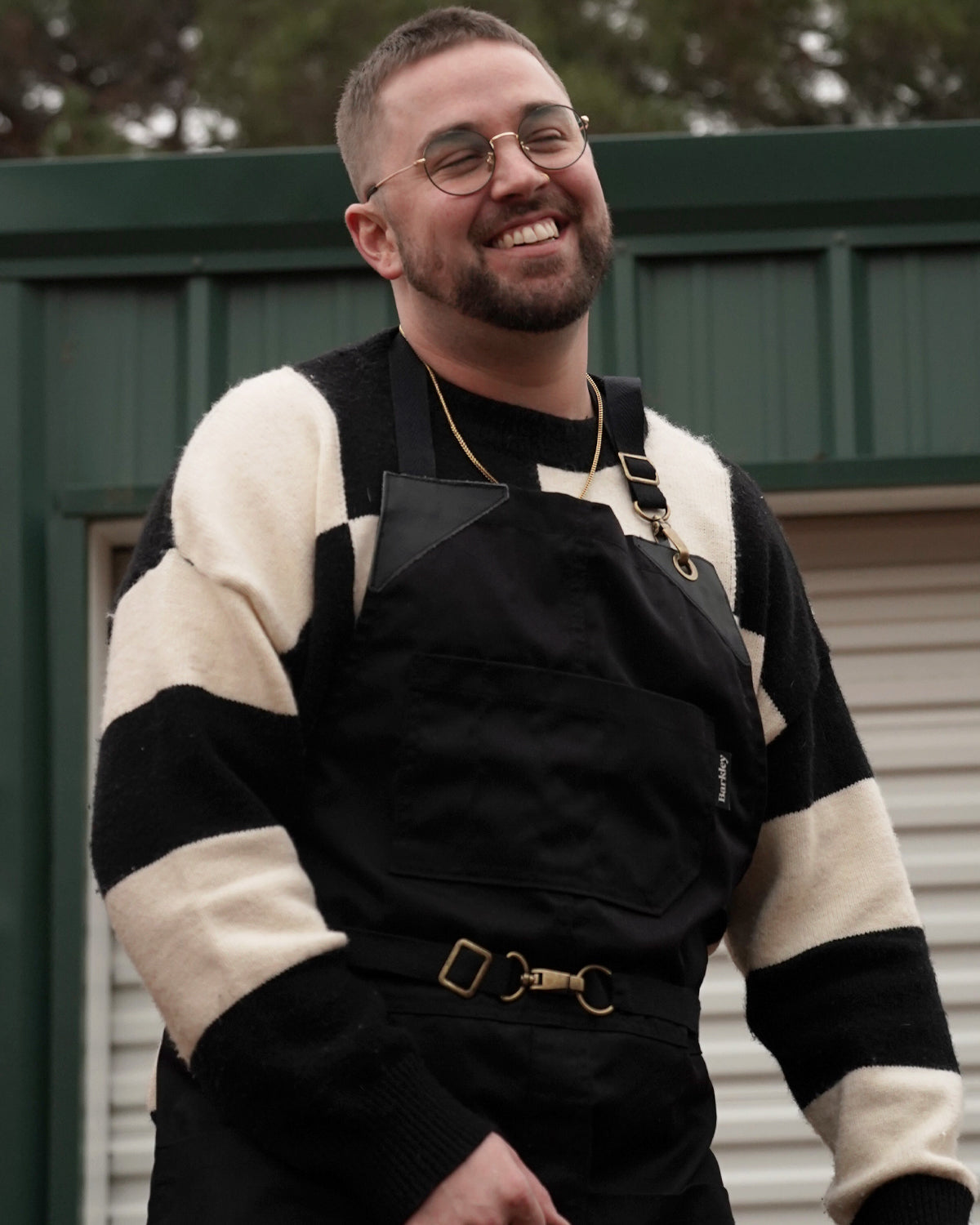 Black Front-Buckle Apron